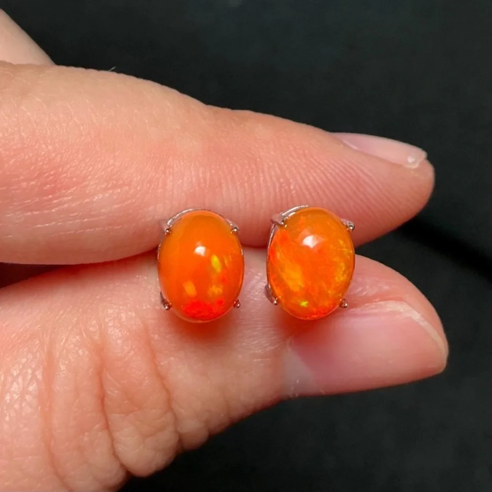 Fire Opal Earrings Ethiopian Fire Opal Earrings Sterling Silver Opal Earrings - Picture 1 of 7